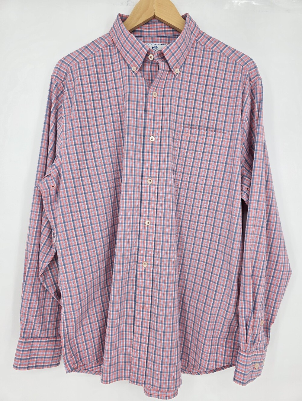 Southern Tide Intercoastal Button Down Shirt Large Pink Blue Plaid Stretch